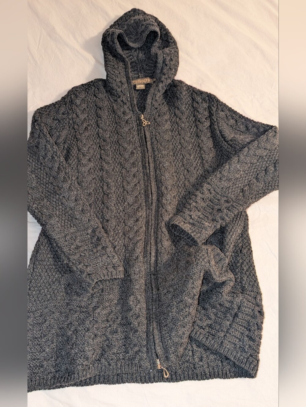 Inis Crafts Merino Wool Cardigan Zip Up Hoodie Sweater Dark Gray Women’s Large